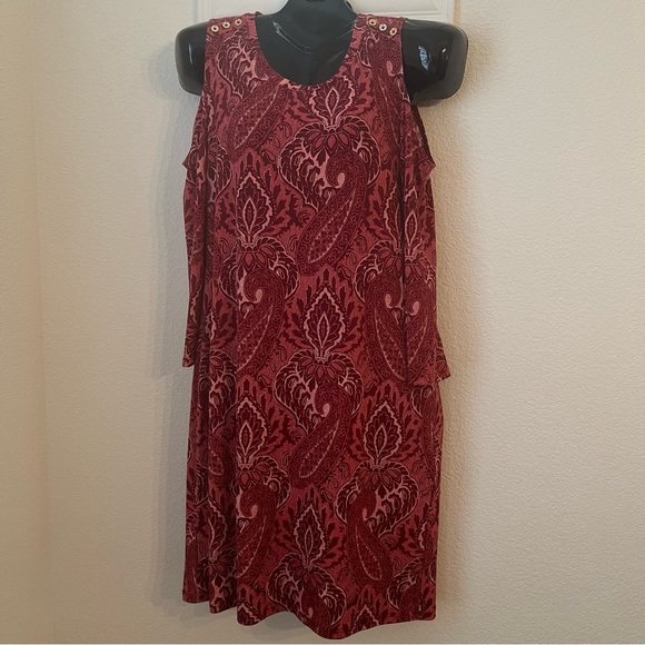 Michael Kors Dark Lipstick Paisley Cold Shoulder Knee-Length Dress. Sz. M - Picture 4 of 8